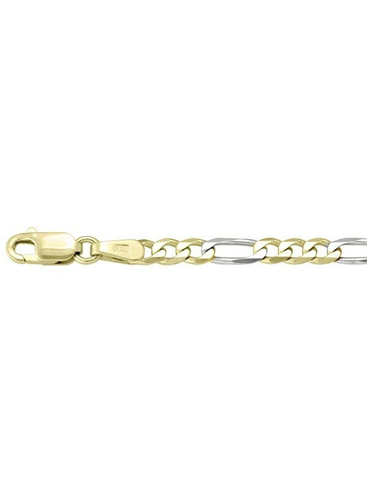 Yellow & White Gold Two Tone Solid Figaro Link Bracelet 10KT