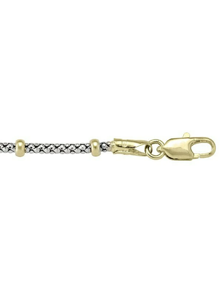 Two Tone Gold Station Bead Link Bracelet 14KT