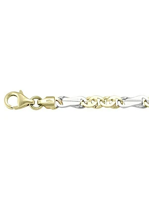 White & Yellow Gold Two Tone Solid Flat Fancy Link Bracelet 18KT