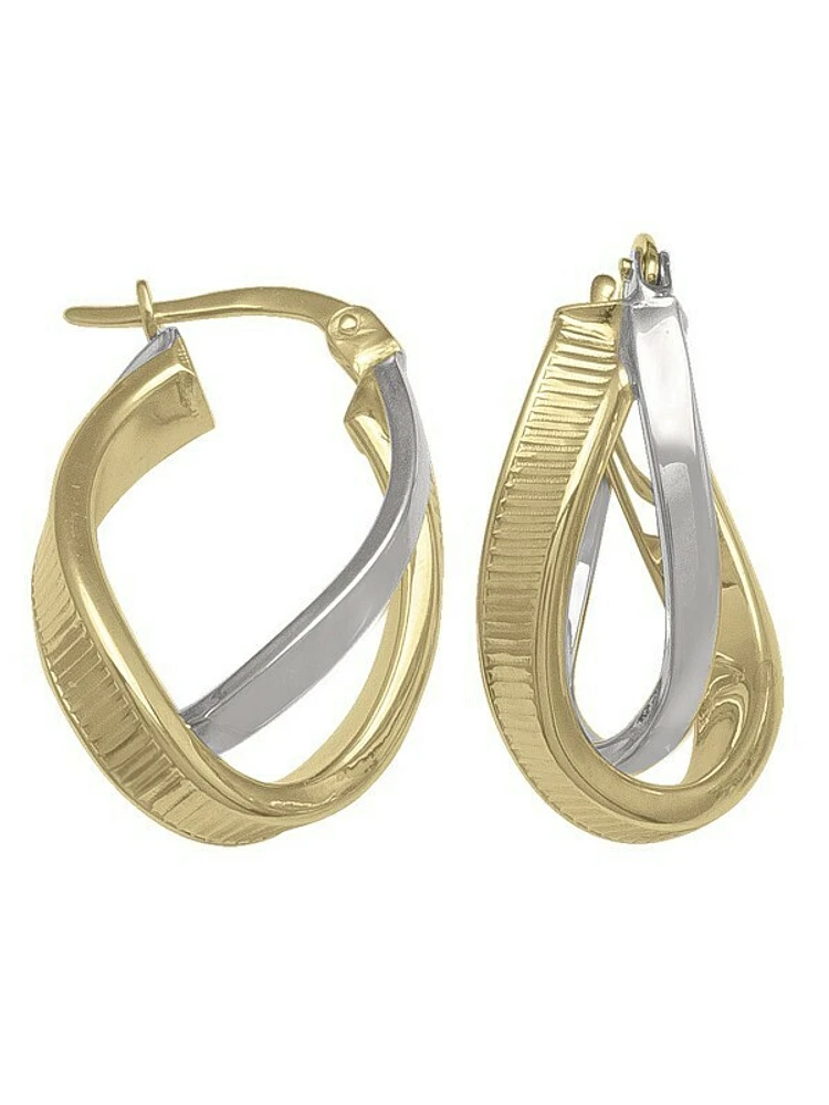 White & Yellow Gold Two Tone Fancy Hoop Earring 14KT