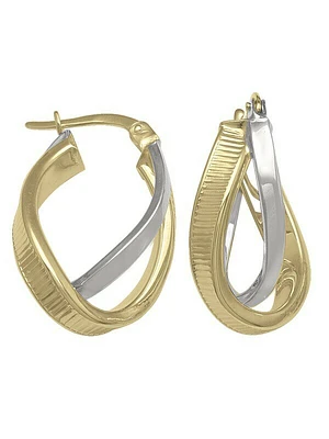 White & Yellow Gold Two Tone Fancy Hoop Earring 14KT