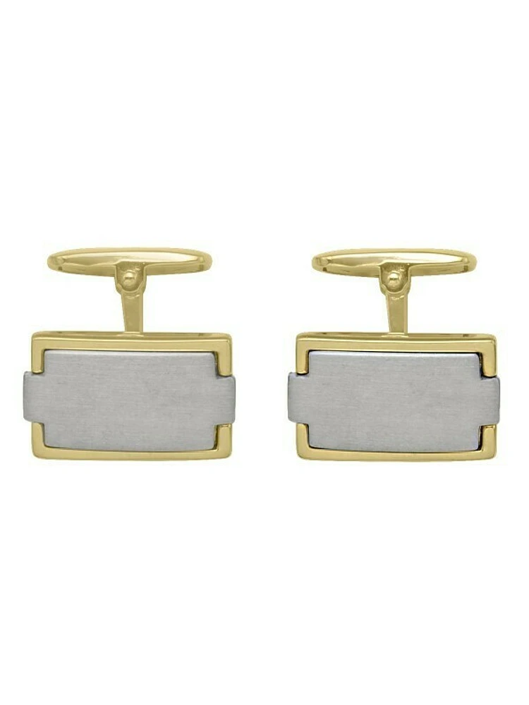 Yellow & White Gold Two Tone Fancy Rectangular Cufflinks 18KT