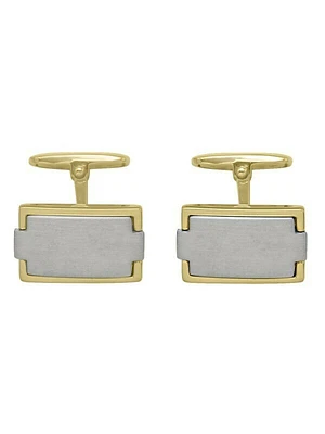 Yellow & White Gold Two Tone Fancy Rectangular Cufflinks 18KT