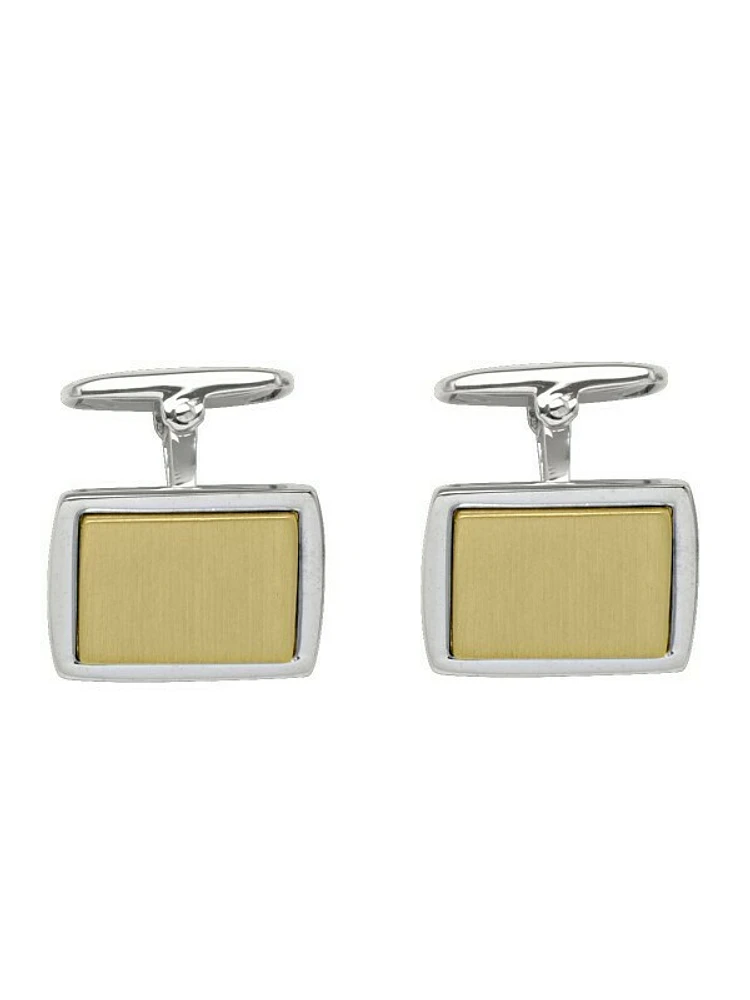 White & Yellow Gold Two Tone Fancy Rectangular Cufflinks 14KT