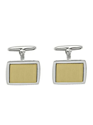 White & Yellow Gold Two Tone Fancy Rectangular Cufflinks 14KT