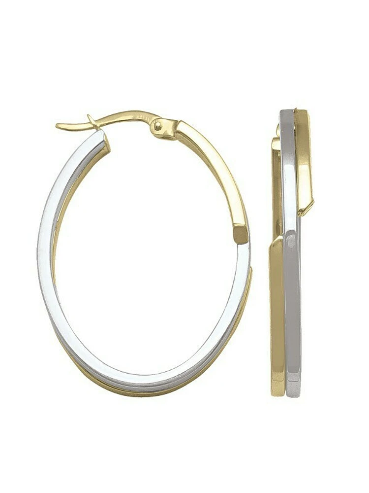 White & Yellow Gold Two Tone Oval Fancy Hoop Earring 14KT