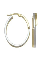 White & Yellow Gold Two Tone Oval Fancy Hoop Earring 14KT