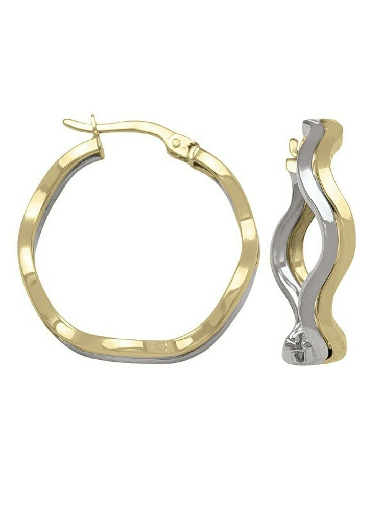 White & Yellow Gold Two Tone Fancy Wave Hoop Earring 10KT