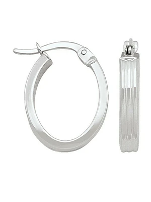 White Gold Oval Patterned Hoop Earring 14KT