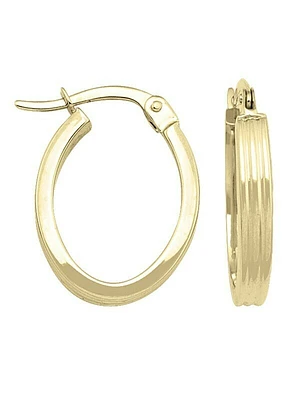 Gold Oval Patterned Hoop Earring 14KT