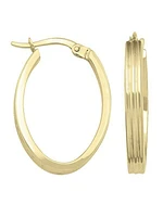 Gold Oval Patterned Hoop Earring 14KT