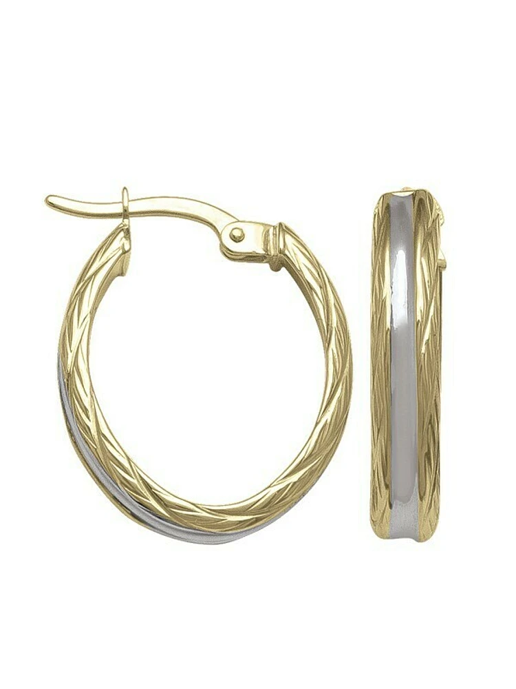 White & Yellow Gold Two Tone Patterened Hoop Earring 10KT