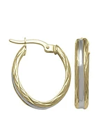 White & Yellow Gold Two Tone Patterened Hoop Earring 10KT