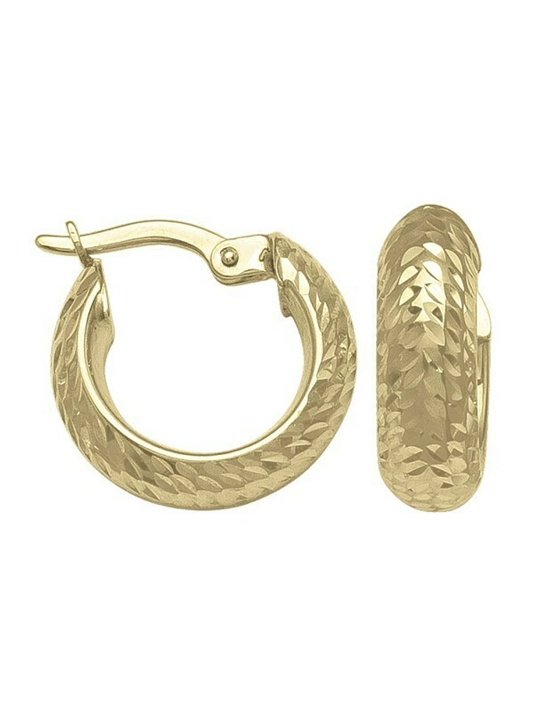 Yellow Gold Diamond Cut Hoop Earring 10KT