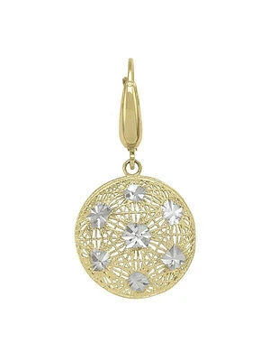 White & Yellow Gold Two Tone Fancy Diamond Cut Disc Earring 14KT