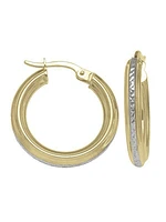 White & Yellow Gold Two Tone Patterned Hoop Earring 10KT