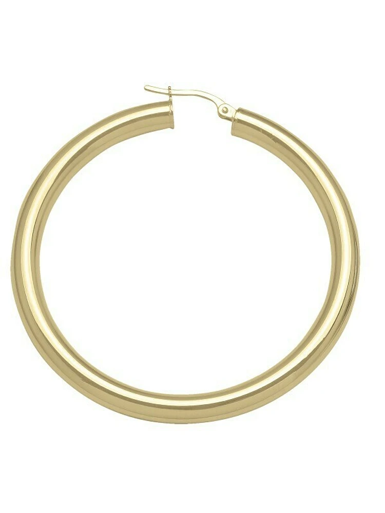 Yellow Gold High Polish Plain 4mm Tube Hoop Earring 10KT