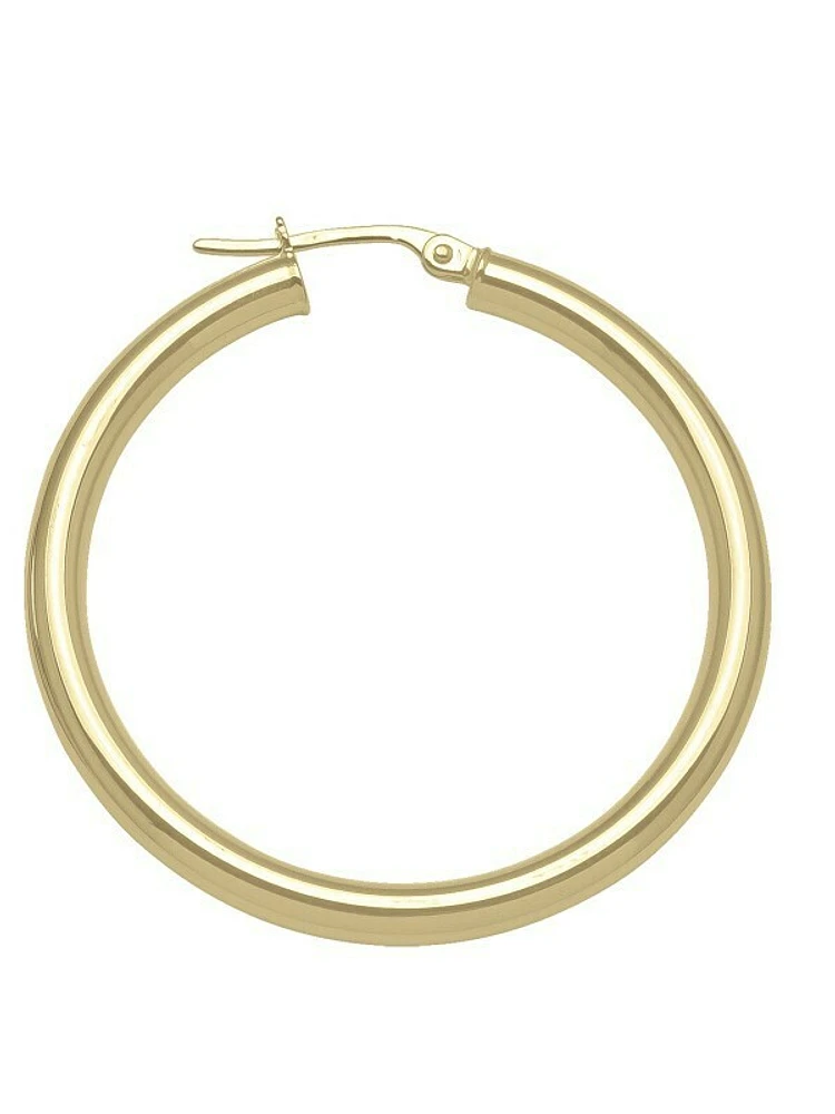 Gold High Polish Plain 3mm Tube Hoop Earring 10KT