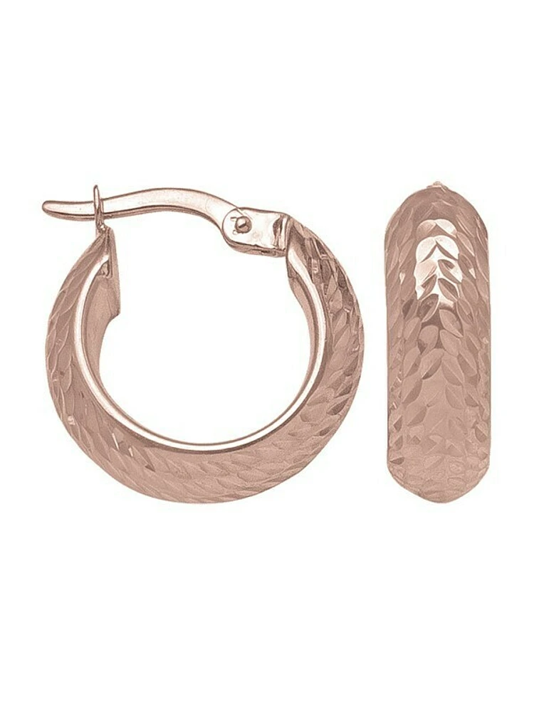 Pink Gold Diamond Cut Hoop Earring 14KT