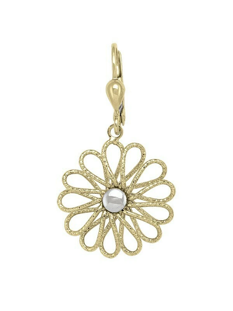 White & Yellow Gold Two Tone Fancy Flower Drop Earring 10KT