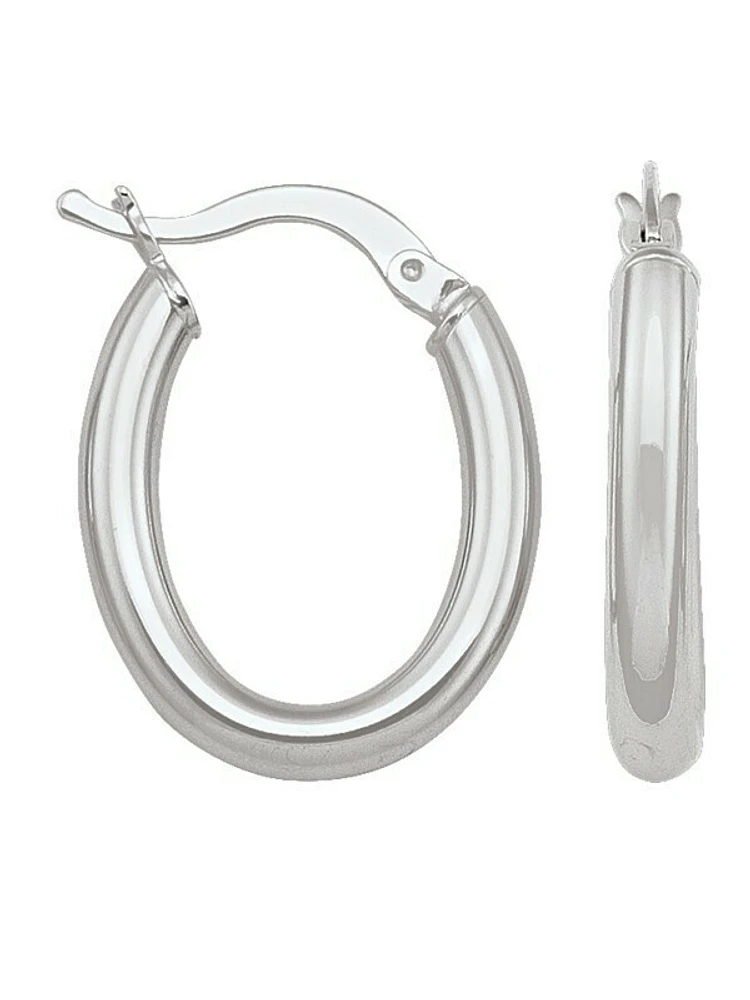 White Gold Oval Tube Earring 14KT