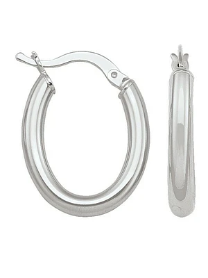 White Gold Oval Tube Earring 14KT