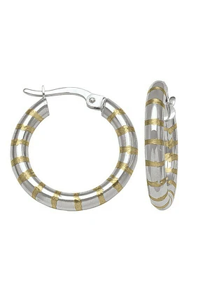 White & Yellow Gold Two Tone Patterned Hoop Earring 10KT