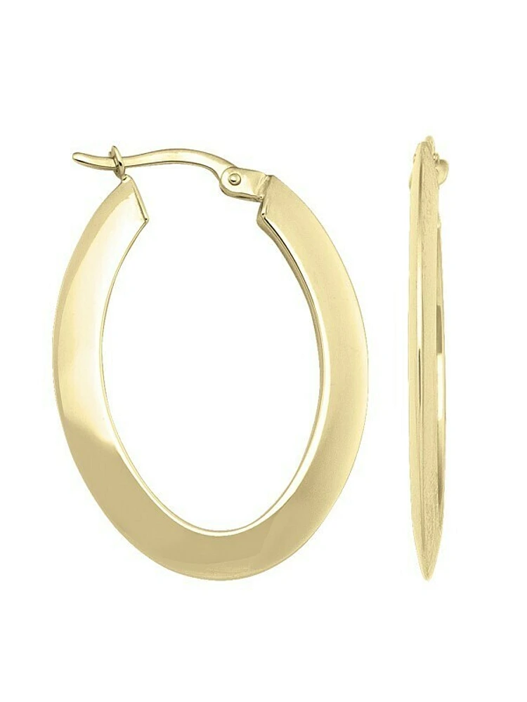 Yellow Gold Knife Edge Oval Hoop Earring 10KT