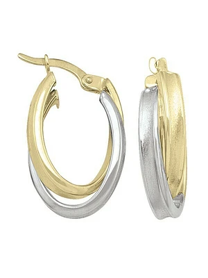 White & Yellow Gold Two Tone Fancy Oval Hoop Earring 10KT