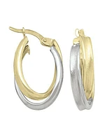 White & Yellow Gold Two Tone Fancy Oval Hoop Earring 10KT