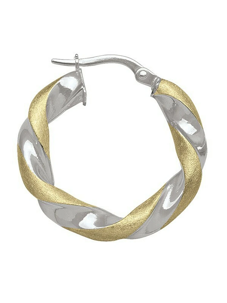 White & Yellow Gold Two Tone Twisted Hoop Earring 14KT