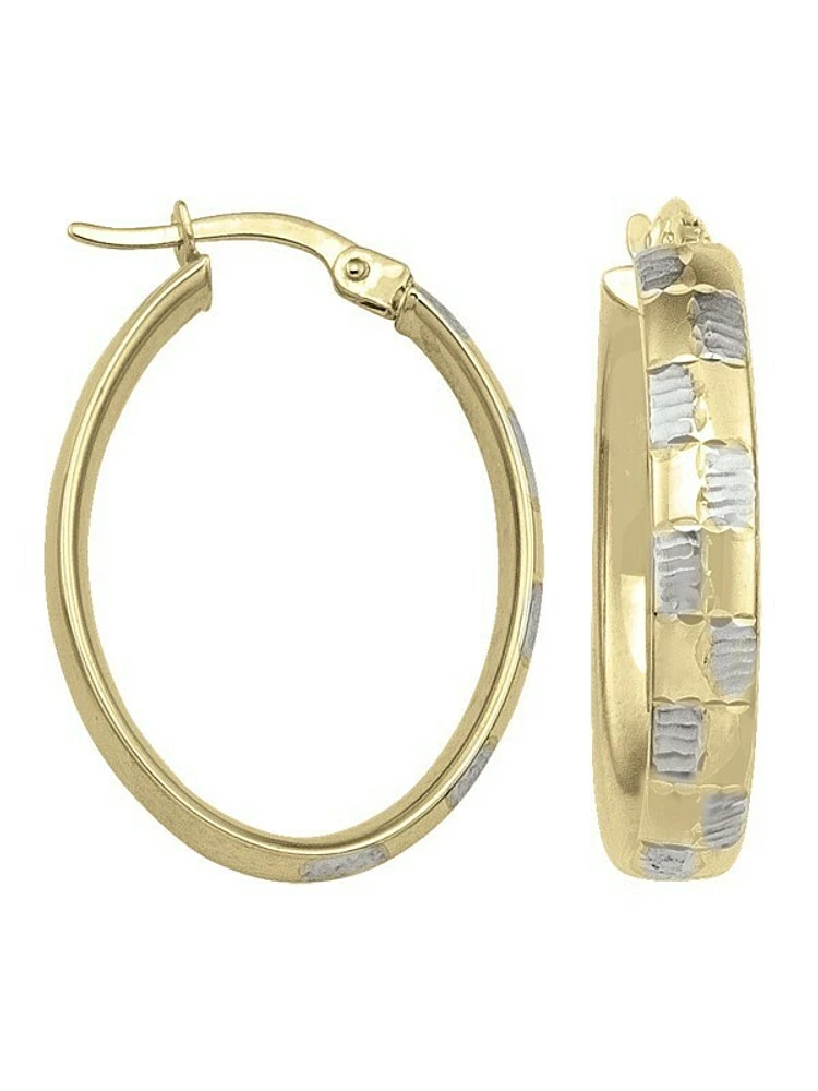 White & Yellow Gold Two Tone Fancy Oval Hoop Earring 14KT