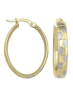 White & Yellow Gold Two Tone Fancy Oval Hoop Earring 14KT
