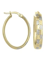 White & Yellow Gold Two Tone Fancy Oval Hoop Earring 14KT