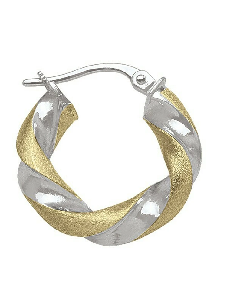 White & Yellow Gold Two Tone Twisted Hoop Earring 14KT