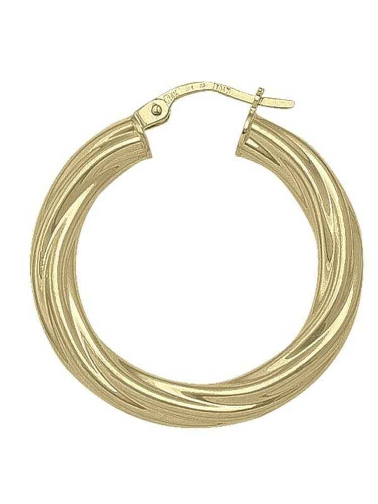 Yellow Gold Twisted 4mm Tube Hoop Earring 10KT