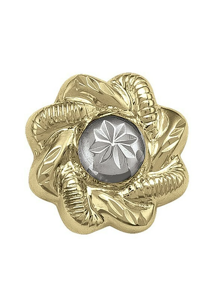 White & Yellow Gold Two Tone Flower Stud Earring 10KT