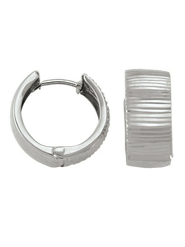 White Gold Patterned Huggie Earring 14KT