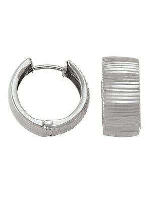 White Gold Patterned Huggie Earring 14KT