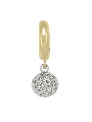 White & Yellow Gold Two Tone Fancy Diamond Cut Drop Ball Earring 10KT