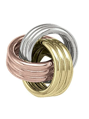 Yellow, White & Rose Gold Love Knot Stud Earring 10KT