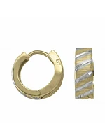 White & Yellow Gold Two Tone Patterned Huggie Earring 10KT