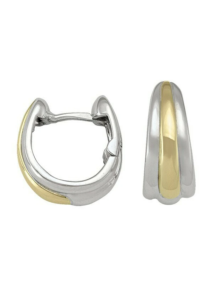 White & Yellow Gold Two Tone Oval Huggie Earring 14KT & 18KT