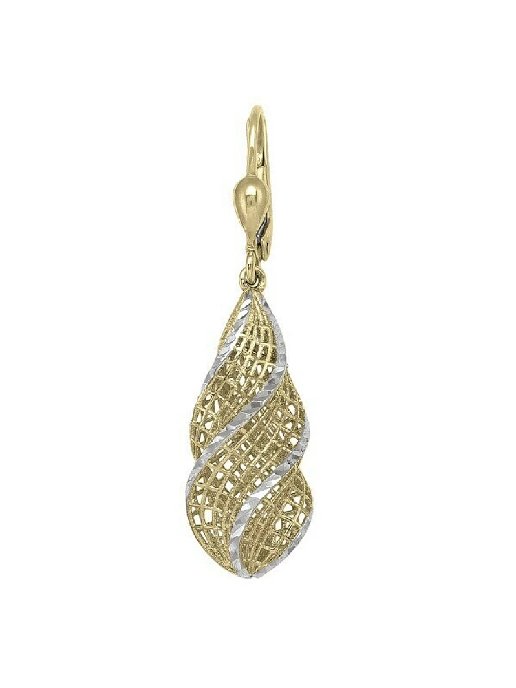 White & Yellow Gold Two Tone Fancy Diamond Cut Tear Drop Earring 14KT