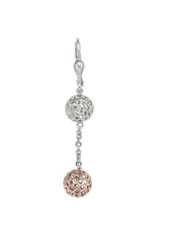 Pink And White Gold Two Tone Diamond Cut Ball Drop Earring 10KT