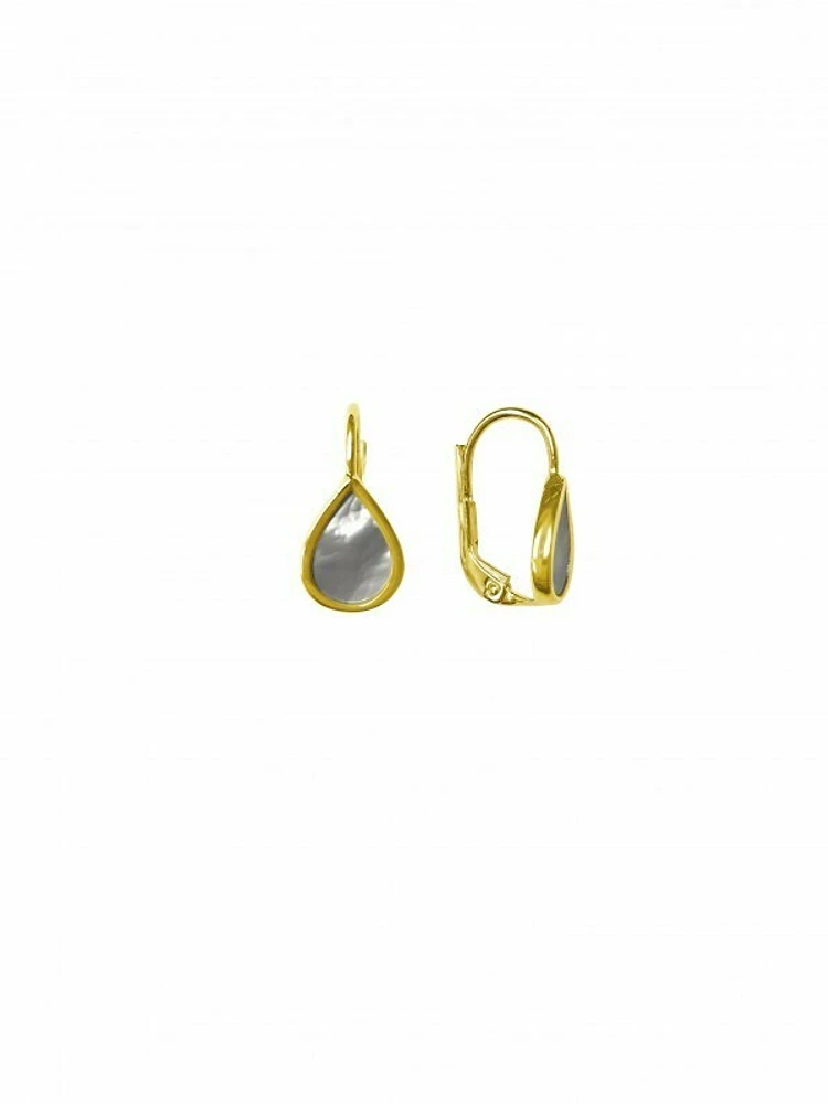 Yellow Gold Mother Of Pearl Tear Drop Earring 10KT