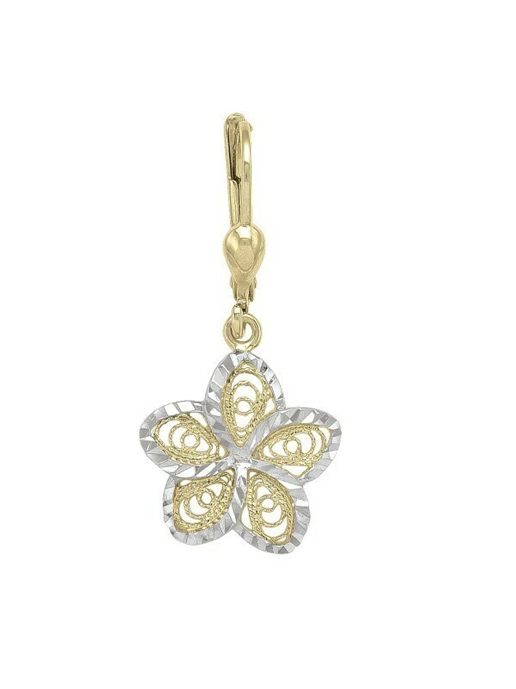 White & Yellow Gold Two Tone Fancy Diamond Cut Flower Drop Earring 10KT