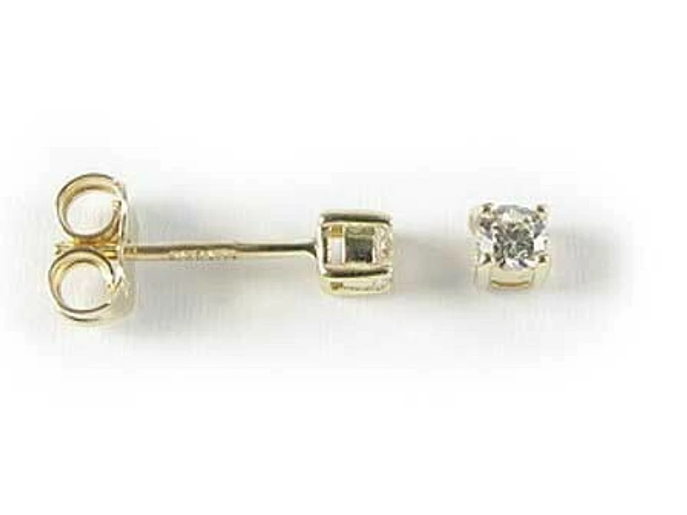 10K 3MM Gold Round Cubic Stud Earrings