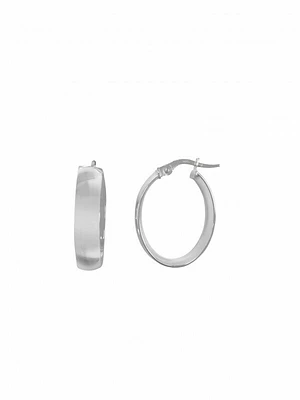 White Gold Oval Domed Hoop Earring 14KT