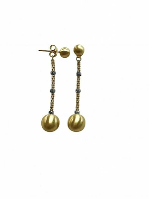 White & Yellow Gold Two Tone Drop Dangle Ball Earring 14KT